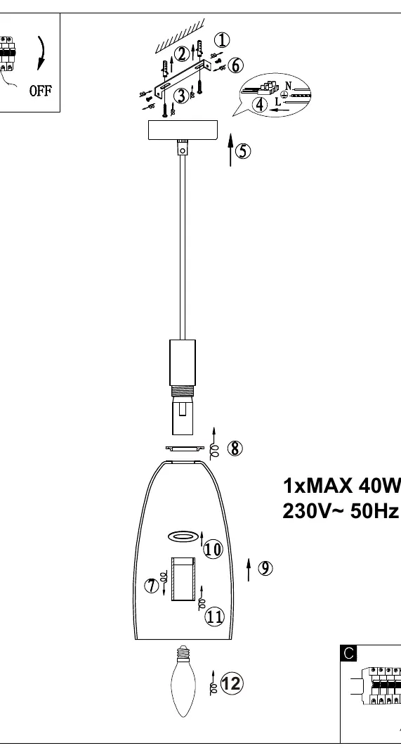 Installation steps for the pendant lamp