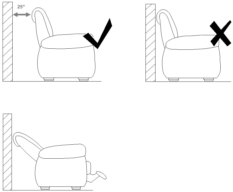 Clearance requirements for the recliner