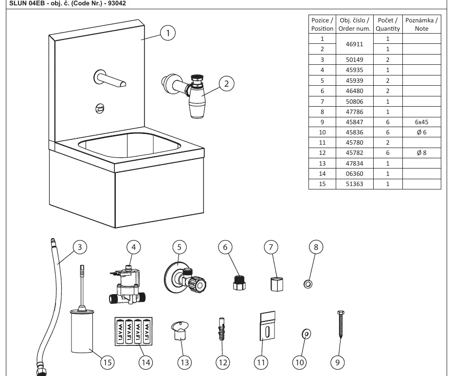 Parts list and supplied equipment.