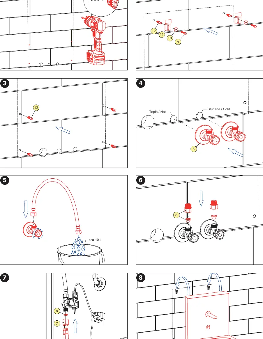 Step-by-step installation process (1-8)