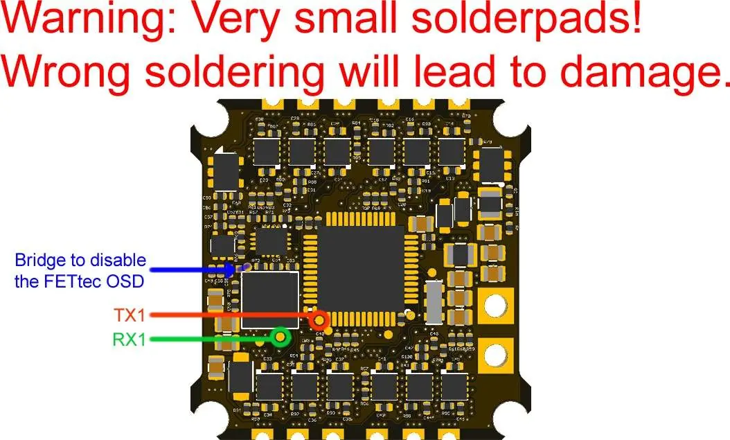 Solder pad layout and warning.