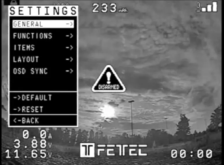 OSD settings menu.