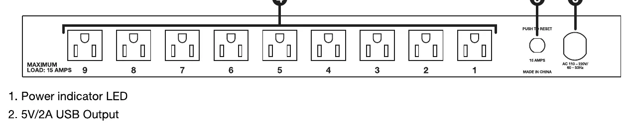 Rear panel showing power outlets and circuit breaker