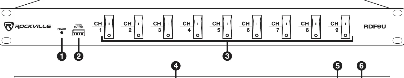 Front panel controls including power LED, USB port, and switches