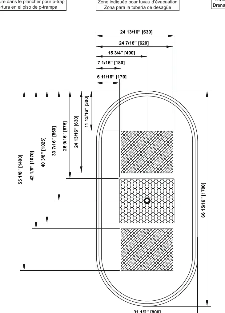 Floor tracing template and rough-in dimensions