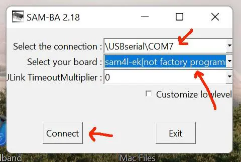 SAM-BA connection settings