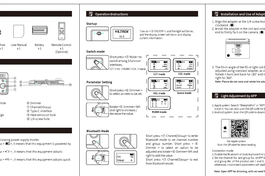 Operation and parameter setting