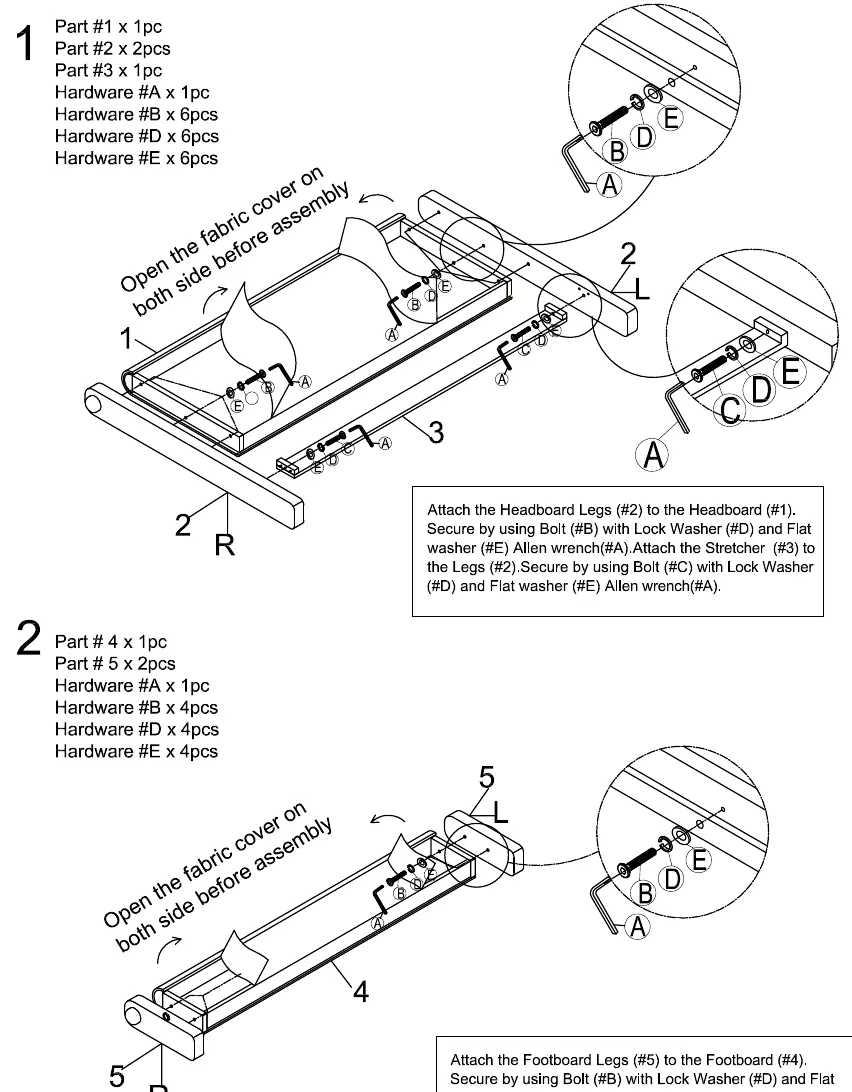 Step 1: Headboard and Stretcher Assembly