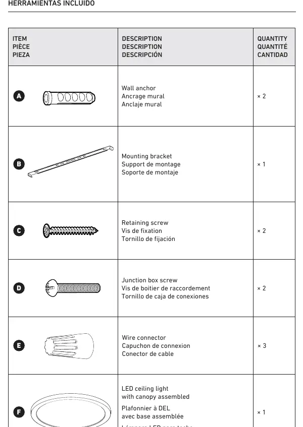 Included hardware list