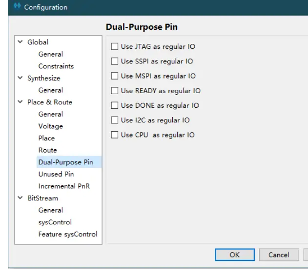 Configuration Pin Reuse Settings