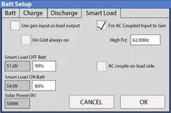 Batt Setup - Smart Load menu