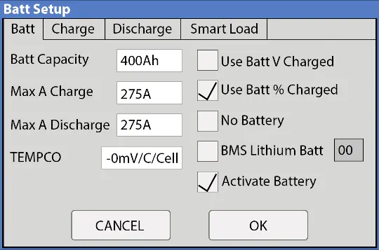 Battery Setup Menu