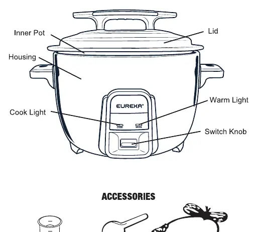 Components of the Eureka rice cooker