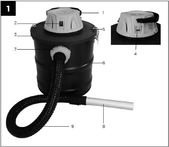 Parts diagram of the 15L Ash Vacuum