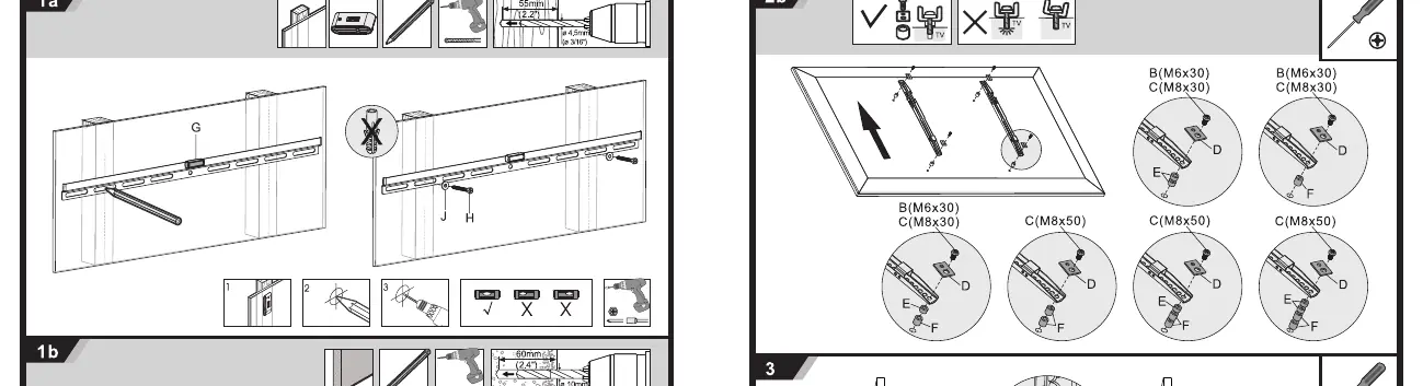 Wall plate installation for wood studs (1a) and concrete/brick walls (1b).
