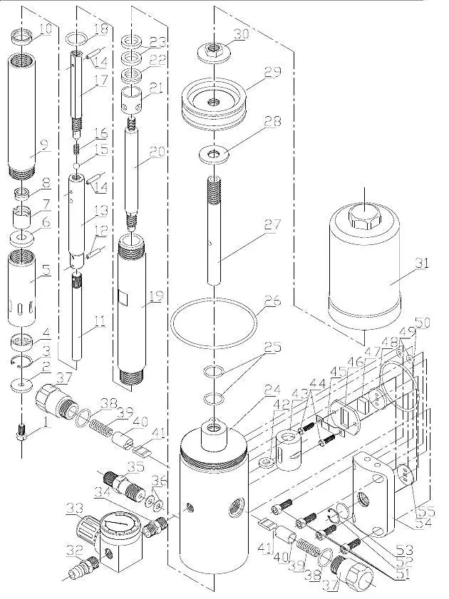 Exploded view of the grease pump components