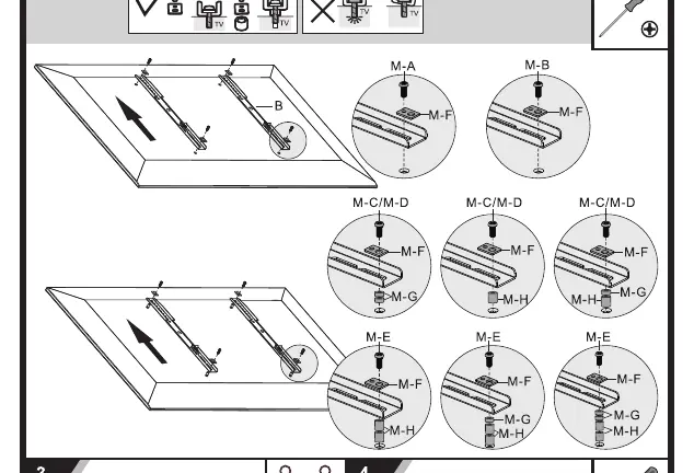 Step 2: Attaching brackets to the TV using correct spacers and screws.
