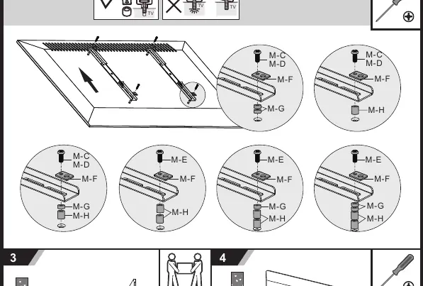 Attaching bracket arms to the TV.