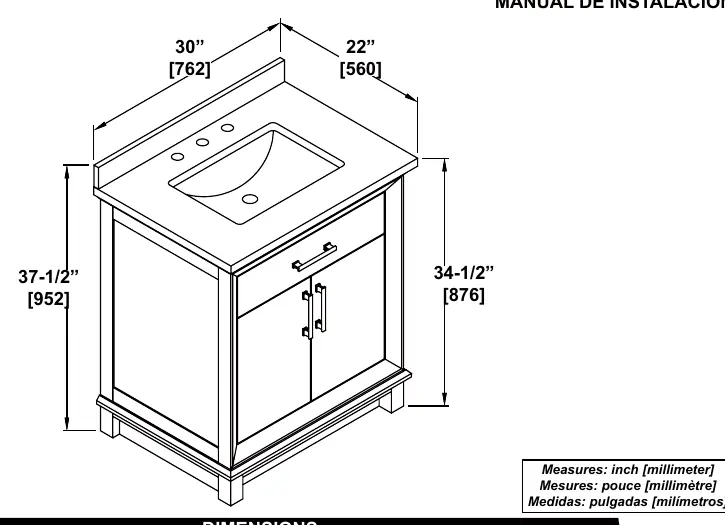 Vanity dimensions and plumbing rough-in measurements