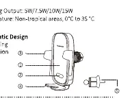 Product schematic showing the wireless charging area, infrared induction, and clamping components.