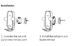Steps 1 and 2: Unscrewing the nut and attaching the ball joint.