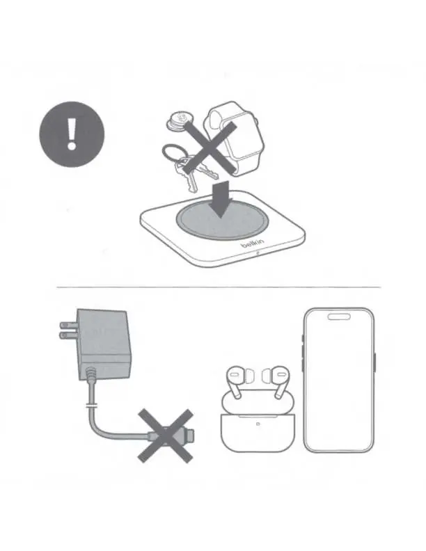 Safety warnings regarding metal objects and device placement