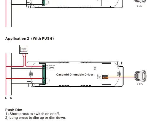 Wiring diagrams for Application 1 (Without PUSH) and Application 2 (With PUSH).