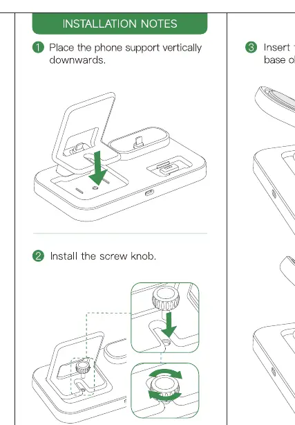 Installing the phone support and screw knob