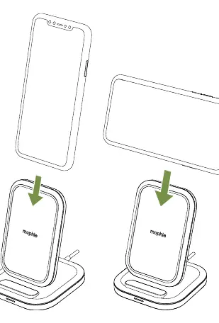 Placing the device on the stand in portrait or landscape mode.