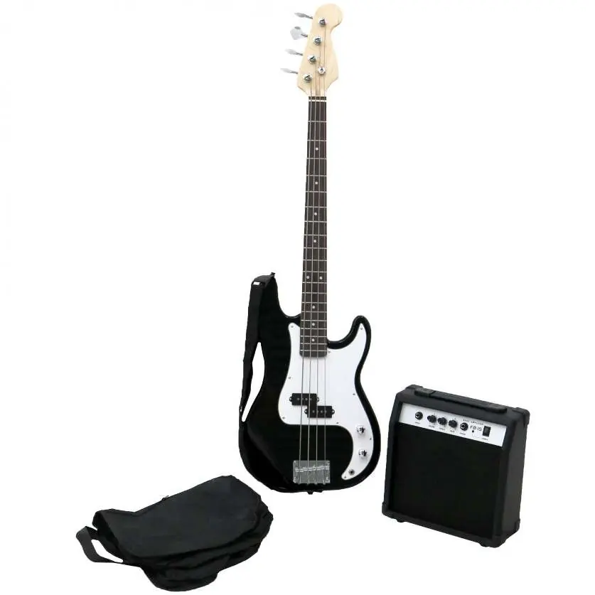 Oypla PB Black 4 String Electric Bass Guitar & 15W Amp set