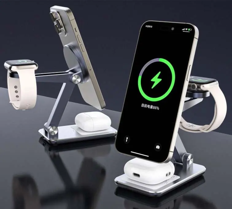 3-in-1 wireless charger in use with devices