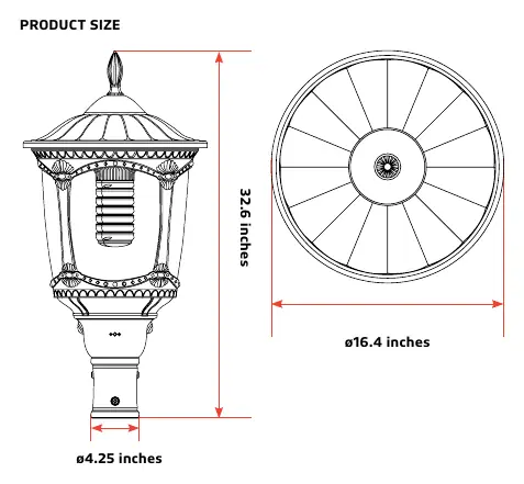 Product dimensions diagram.