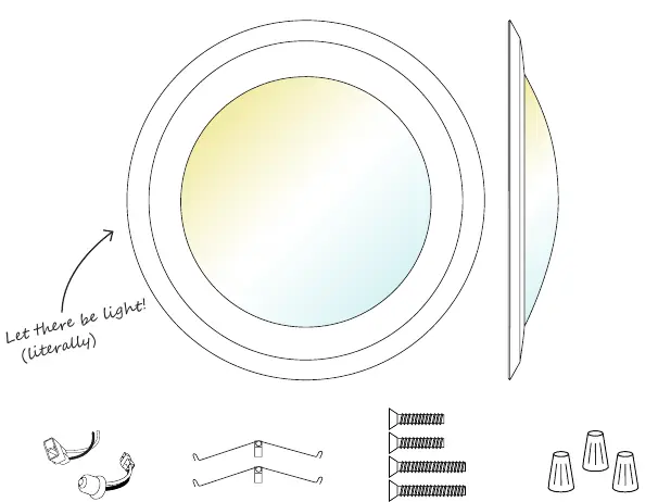 Included components: Downlight Disk, TP24/E26 connector, spring clips, mounting screws, and wire nuts.