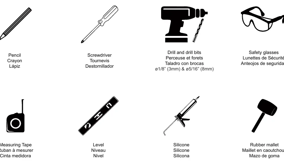 Tools required for installation.
