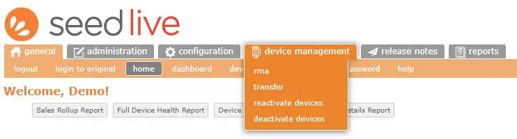 Navigating to the RMA menu in Seed Live