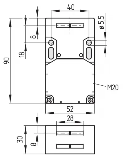 Dimensions of the AZ 16 safety switch
