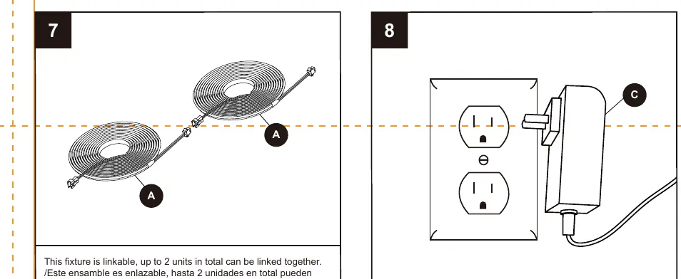 Installation steps 7-8: Linking units and power connection.