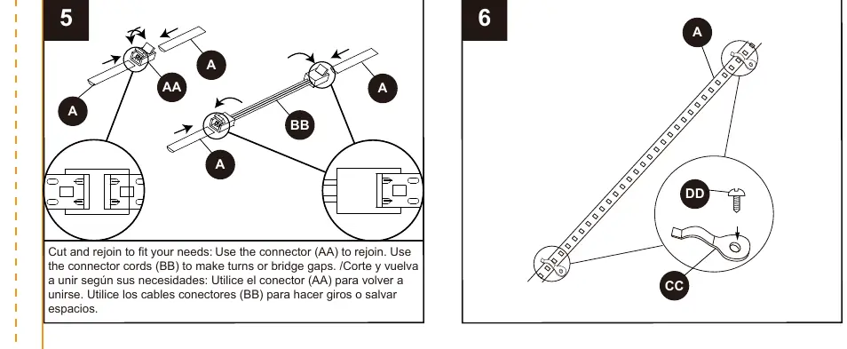 Installation steps 5-6: Using connectors and connector cords.