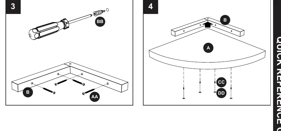 Installation steps 3 and 4: Mounting the bracket and shelf