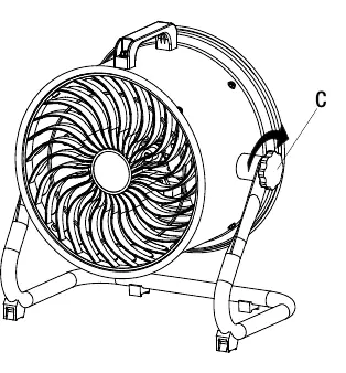 Adjusting the fan tilt angle using locking knobs.