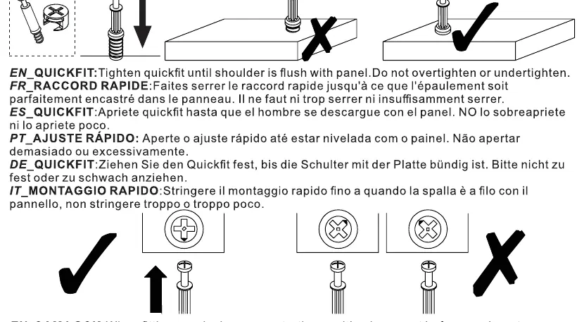 Correct installation of quick-fit connectors and cam locks