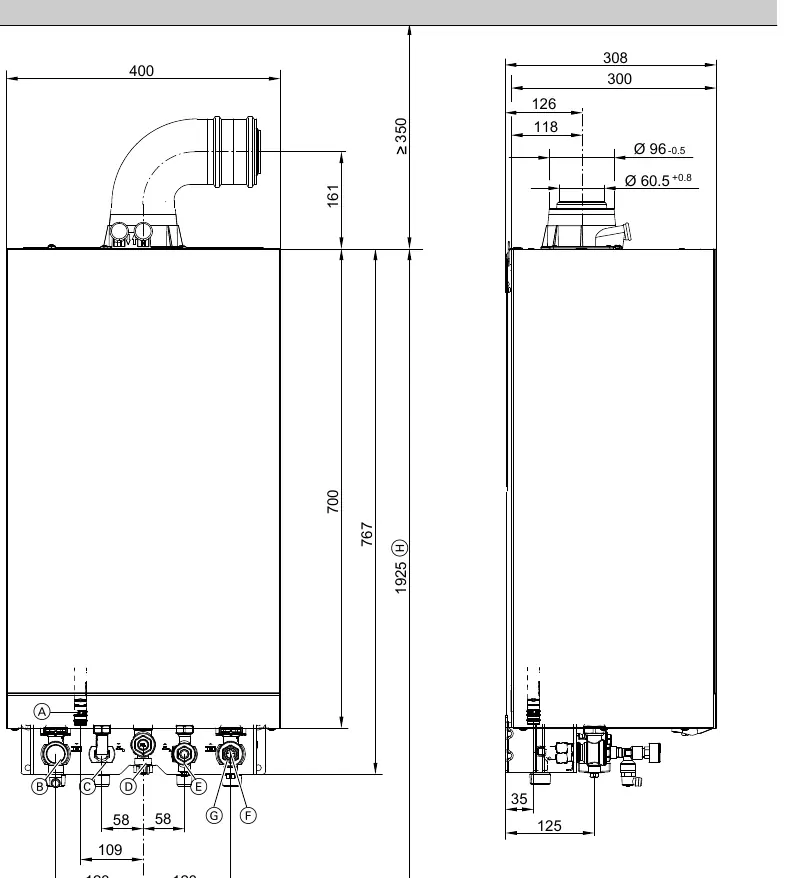 Vitodens 050-W connection dimensions