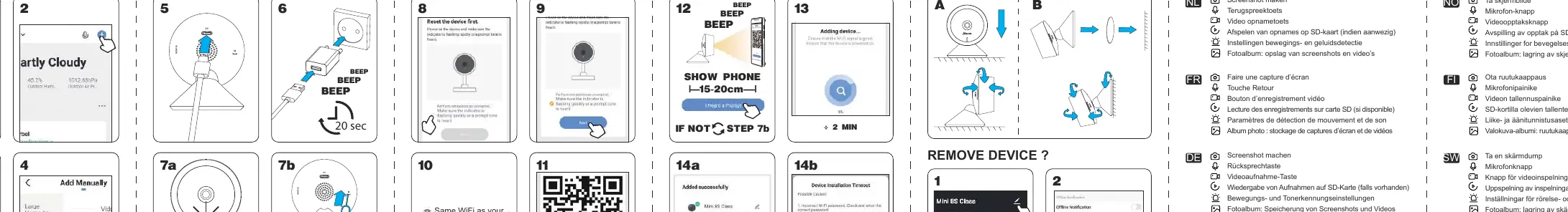 Installation steps for the Smart Life app and camera pairing.