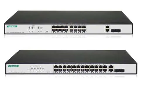 Front panel layout of the PoE switch models