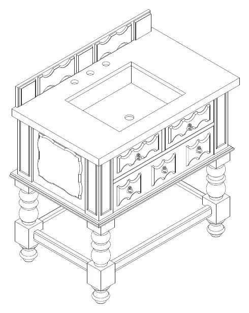 Isometric view of the 36" Castilian Vanity