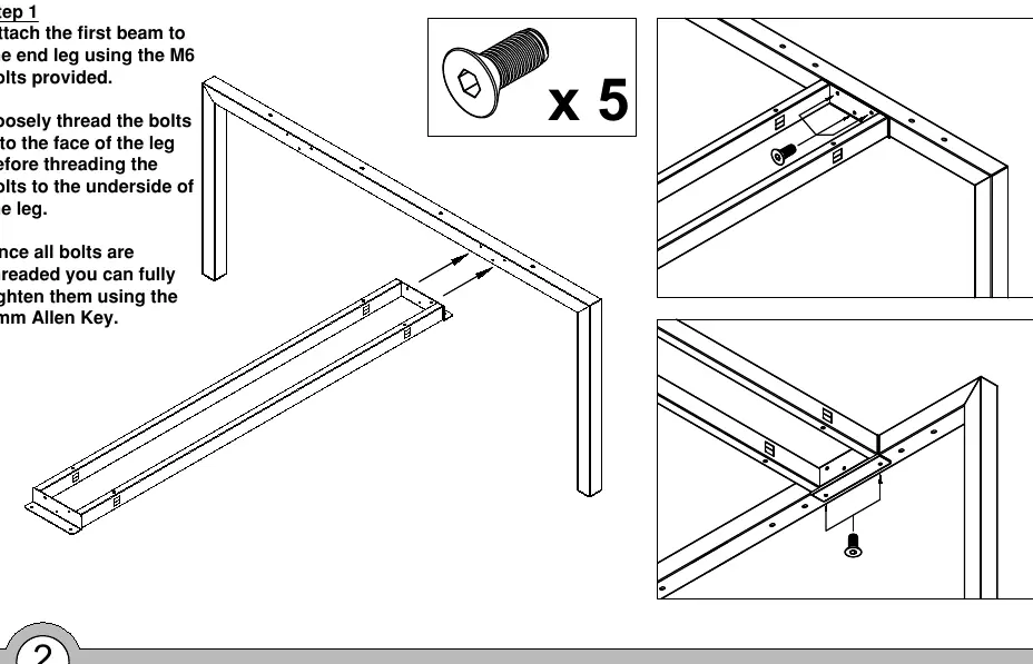 Step 1: Attaching beams to the end leg