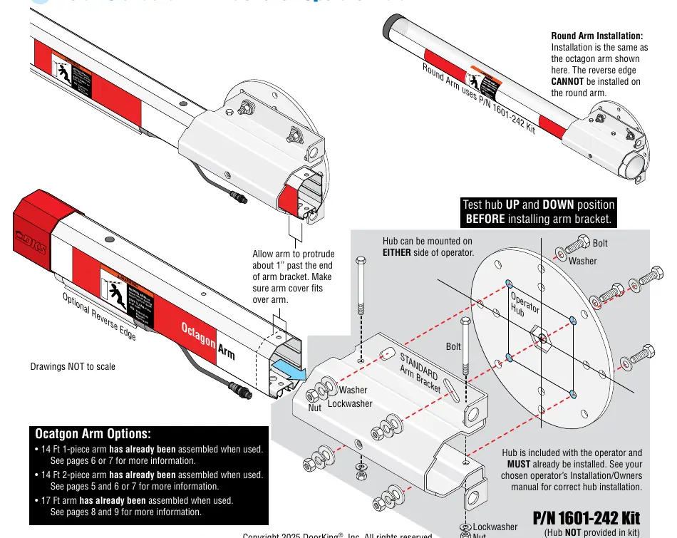 Installing the standard arm bracket on the operator hub.