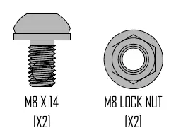 Included hardware: M8 x 14 bolt and M8 lock nut