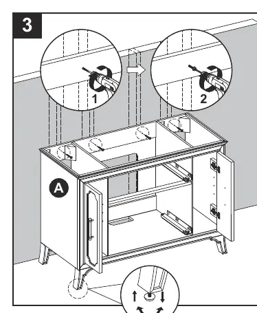 Leveling and securing the vanity to the wall