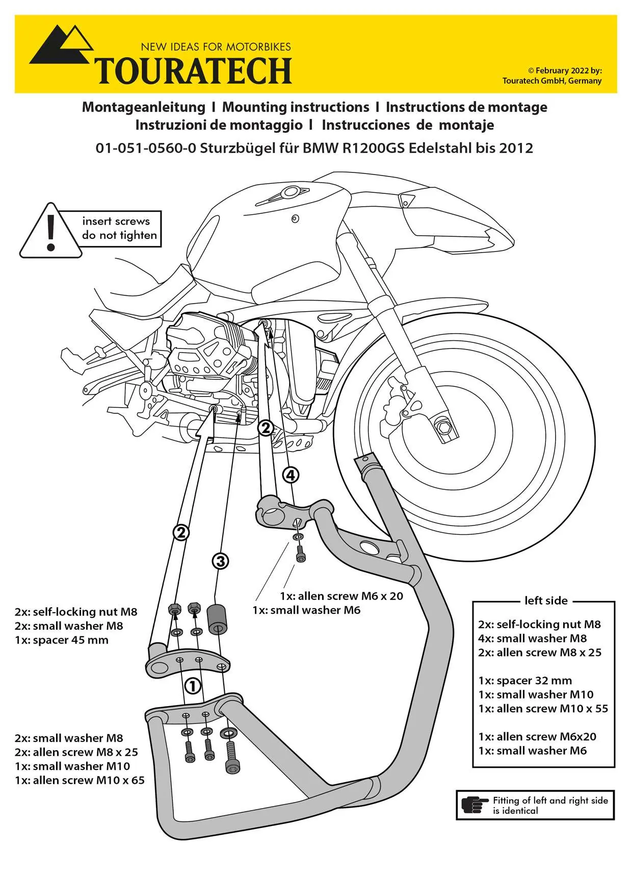 Assembly diagram for the crash bars showing hardware placement.